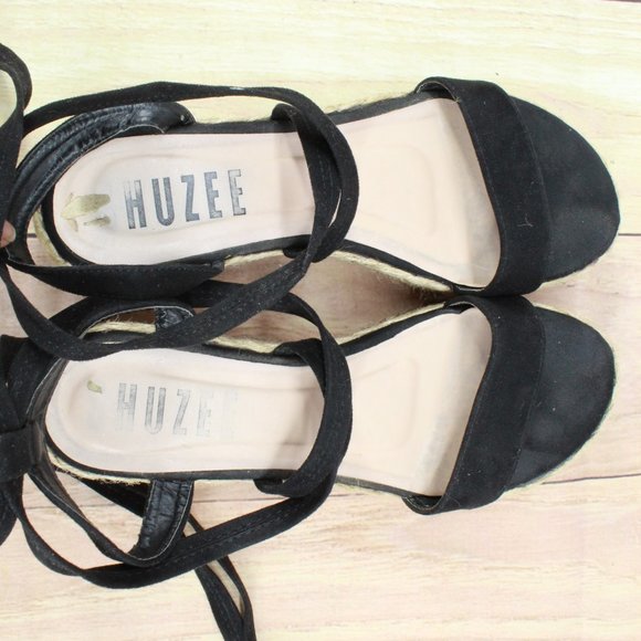 Shuze Black Faux Suede Close Wrap Cork Platform Sandals Size 8 - Picture 8 of 9